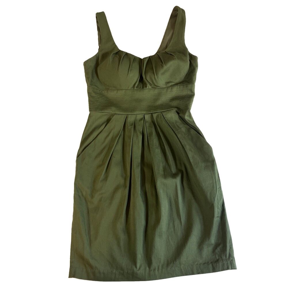 B Darlin Dress Womens 7/8 Olive Green Scoop Neck Wide Strap Pleated Zip Sheath